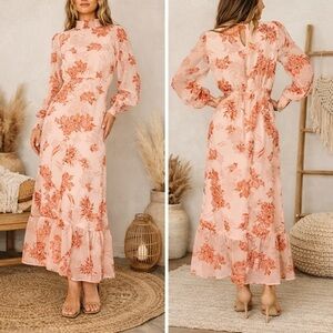 Baltic Born Luciana Beige Rose Floral Smocked Wedding Guest Maxi Dress